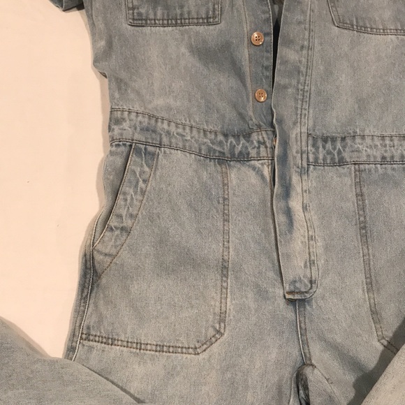 Dressed In LALA “Willa Denim Jumpsuit” Short Sleeve Pockets S/M - Picture 6 of 16